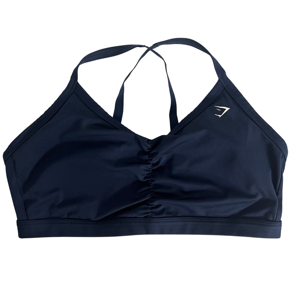 Gymshark Ruched Sports Bra Women XXL Navy Blue Strappy Activewear Gym